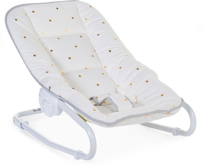 Childhome Babywippe Bezug Weiß mit Gold Dots, Gestell Schwarz, Jersey,