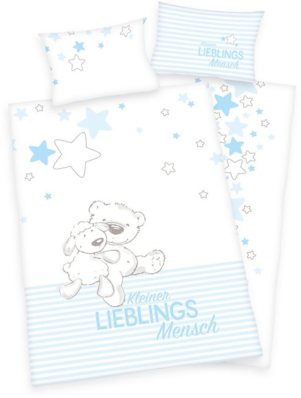babybest® Flanell-Bettwäsche Lieblingsmensch blau GOTS 100 x 135 cm