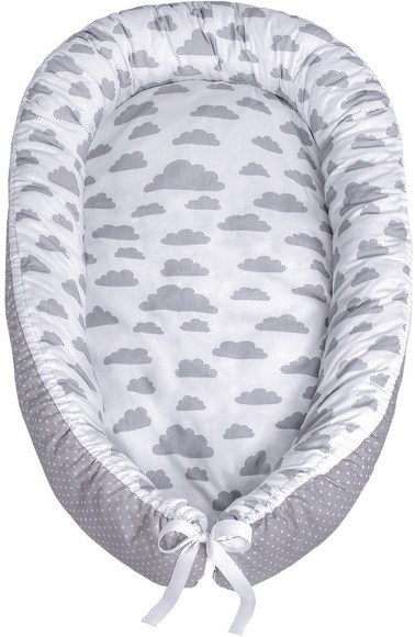 LULANDO Babynest multifunktional Wölkchen weiß/ Pünktchen grau