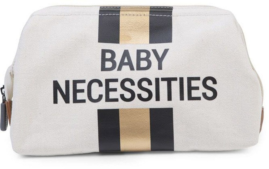 Childhome Kulturbeutel Baby Necessities Canvas Off White Streifen Schwarz / Gold