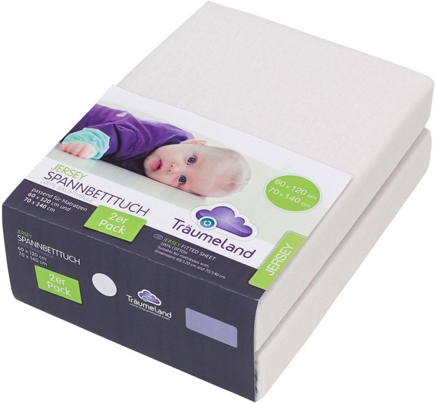 Träumeland Spannbetttuch Jersey Weiß Doppelpack, 60 x 120 / 70 x 140 cm