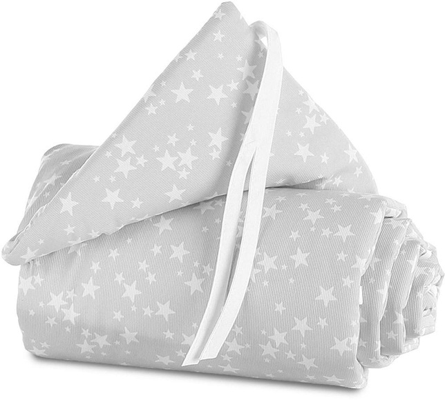 Babybay Boxspring XXL Nestchen Piqué Perlgrau Sterne Weiß