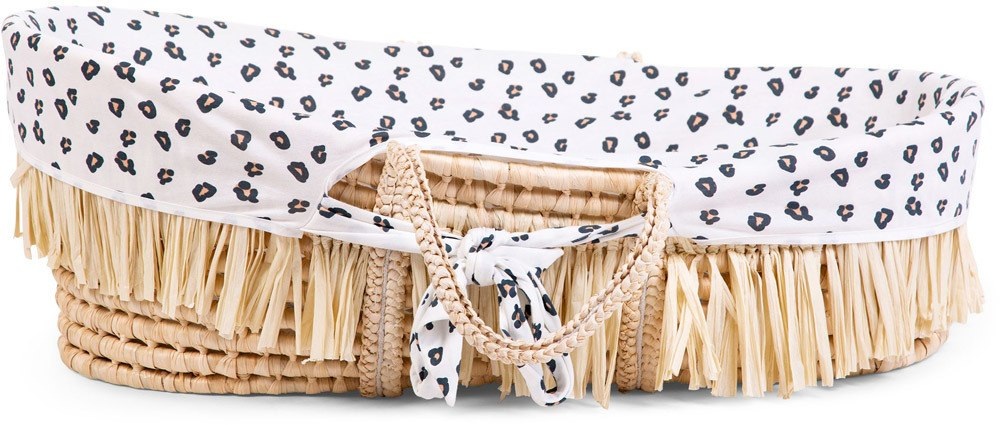 Childhome Moseskorb aus Maisschale und Raffia mit Matratze und Bezug