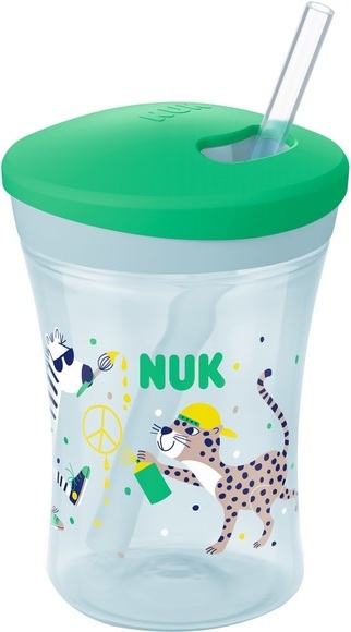 NUK Trinklernbecher Action Cup weicher Trinkhalm, auslaufsicher ab 12 Monaten grün