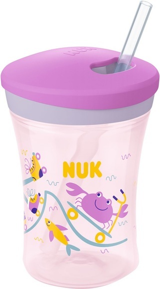 NUK Trinklernbecher Action Cup weicher Trinkhalm, auslaufsicher ab 12 Monaten lila
