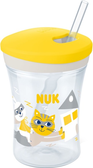 NUK Trinklernbecher Action Cup weicher Trinkhalm, auslaufsicher ab 12 Monaten gelb