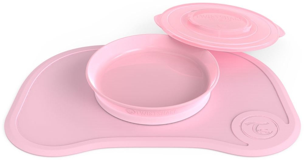 Twistshake Teller mit passender Unterlage pastell rosa - rosa/pink