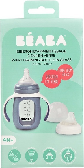 BEABA 2 in 1 Glas-Lernflasche, mit Silikon-Hülle