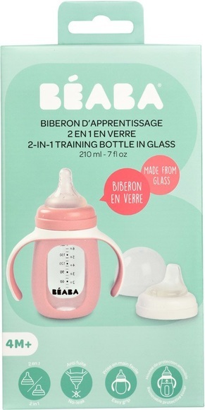 BEABA 2 in 1 Glas-Lernflasche, mit Silikon-Hülle