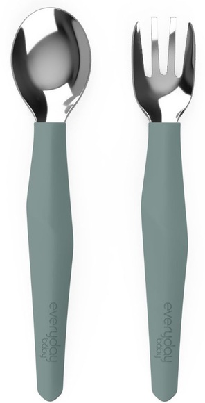 everyday baby Esslern-Besteck, Edelstahl mit Silikongriff, 2-teilig harmony green