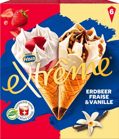Frisco Extrême Cornets Erdbeer & Vanille assortiert 6 Stück