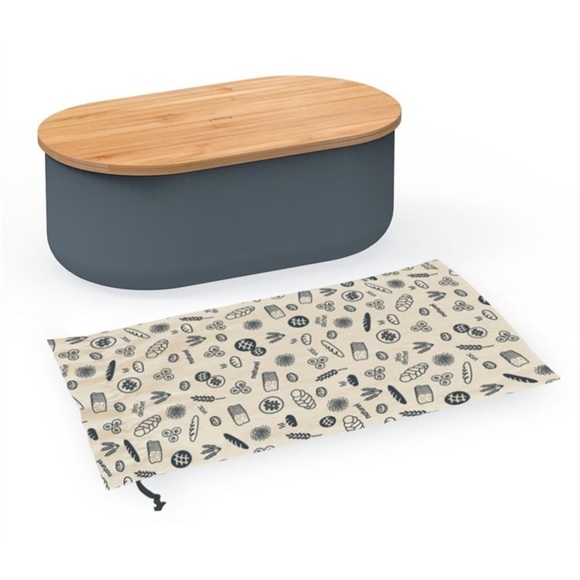 Pebbly Brotkasten m. Schneidebr., Messer, Brotbeutel, Slate