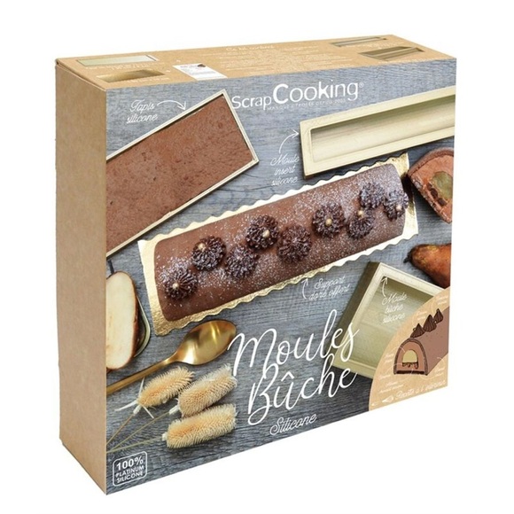 3-tlg. Bûche Box mit Silikonformen m. Bûche, Einsatz, Backma