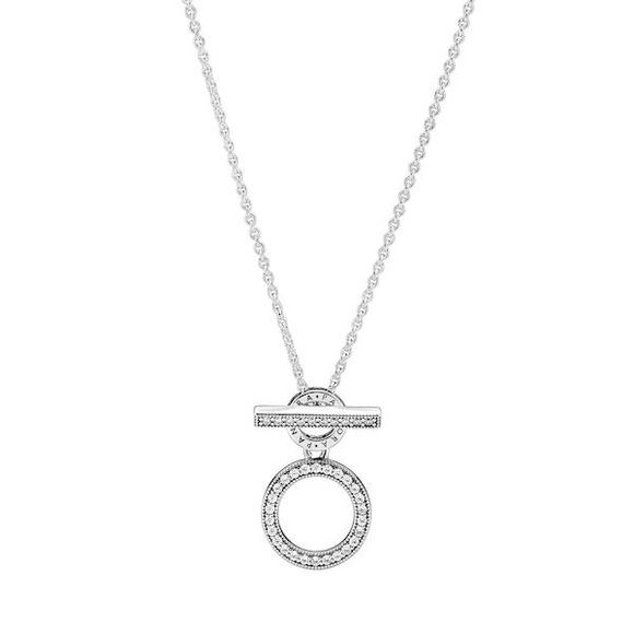 Pandora Bouble Hoop T-Bar Necklace Collier mit Anhänger Damen