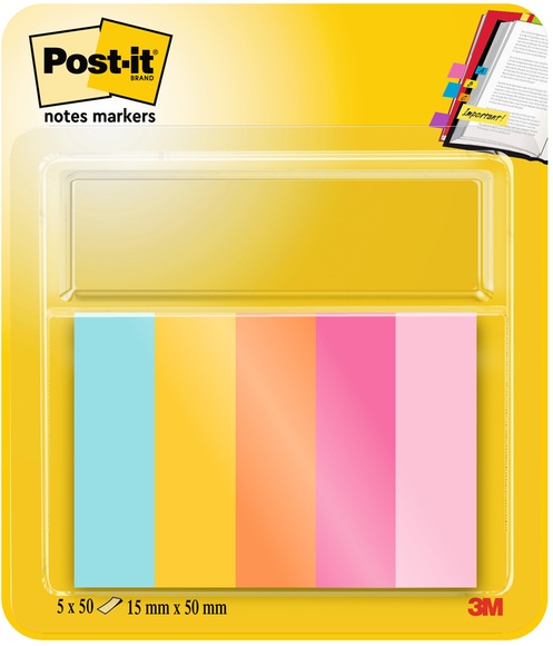 Post-it Index-Haftstreifen Blau, Orange, Rosa, Gelb 5 Blöcke à 50 Blatt