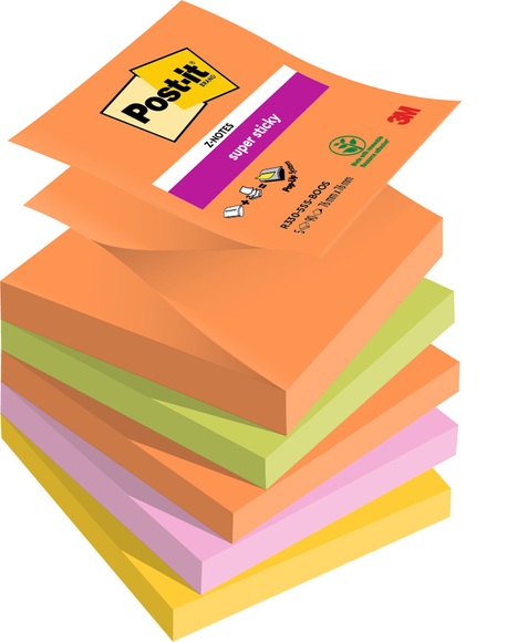 Post-it Sticky Z- Haftnotizen Boost Farbig sortiert 90 Blatt 5 Stück