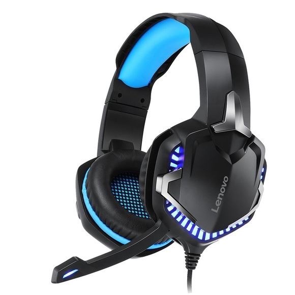 Lenovo - HS15 Gaming USB Kopfhörer Over-Ear LED Headset mit Mikrofon + 3.5 mm Klinken Anschluss AUX Adapter - Schwarz