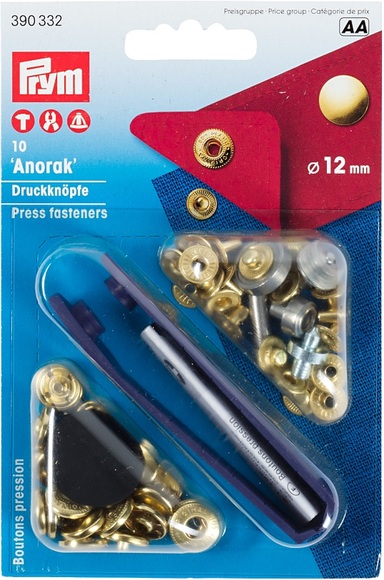 Prym Druckknopf Anorak, gold 12 mm, Karte 10 Stk.