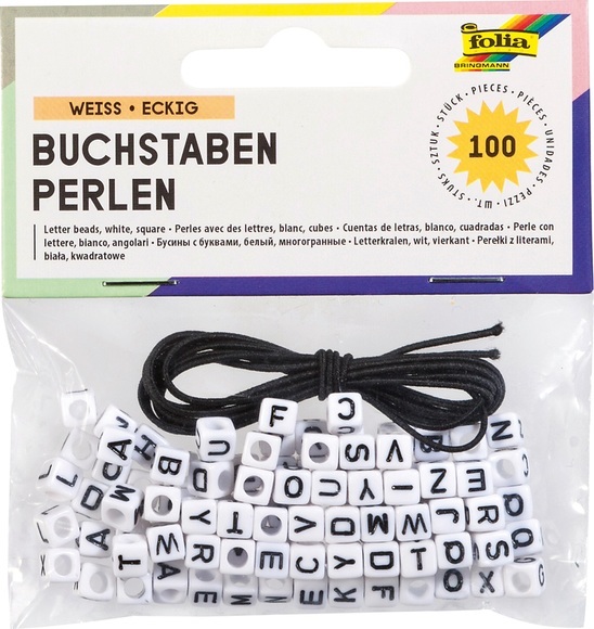 Folia - Buchstabenperlen, 100 Stk., Weiss