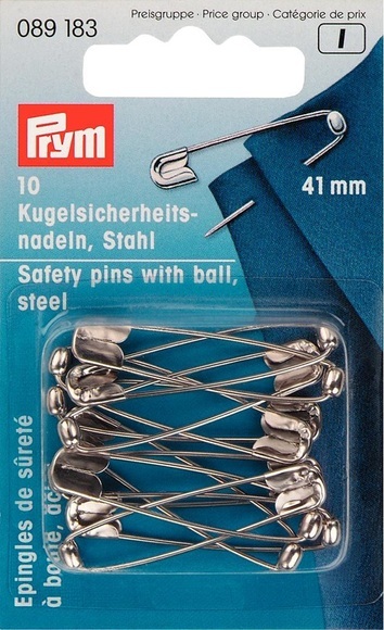 Prym Kugel-Sicherheitsnadeln, silber, Nr. 2, 41 mm, Karte 10 Stk., Stahl