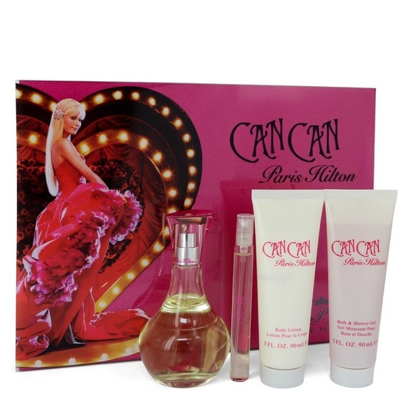 Can Can by Paris Hilton Gift Set -- 3.4 oz Eau de Parfum Spray + 3 oz Body Lotion + 3 oz Shower Gel + .34 oz Mini EDP Spray