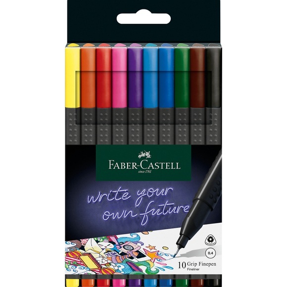 FABER-CASTELL Grip Finepen 0,4mm 151610 10 Farben, Etui