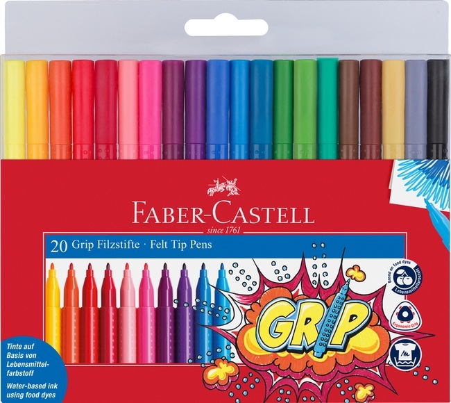 Faber-Castell Filzstifte-Set GRIP COLOUR MARKER mit 20 Farben