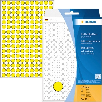 HERMA Vielzwecketiketten/Farbpunkte Ø 8 mm rund gelb Papier matt Handbeschriftung 5632 St.