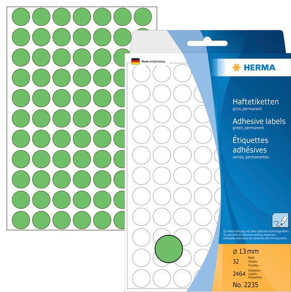 HERMA Vielzwecketiketten/Farbpunkte Ø 13 mm rund grün Papier matt Handbeschriftung 2464 St.