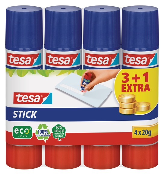 Tesa - Klebestift, ökologisch, 3 x 20g Sparpack + 1 Klebestift gratis