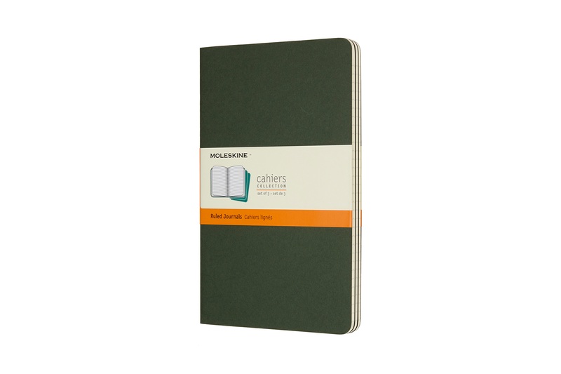 Moleskine Cahier Large/A5, 3er Set, Liniert, Kartoneinband, Myrtengrün