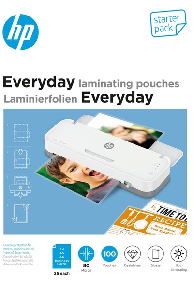 HP Laminierfolie DIN A4, DIN A5, DIN A6, Visitenkarten 80 micron glänzend 100 St.