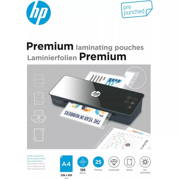 HP Premium A4, 125 Mic. gelocht (25 Stk.) - Laminierfolien