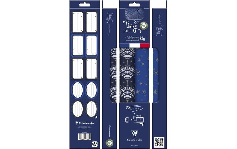 CLAIREFONTAINE Tiny Rolls Set blau/gold 223892C 5x0.35m inkl. Band