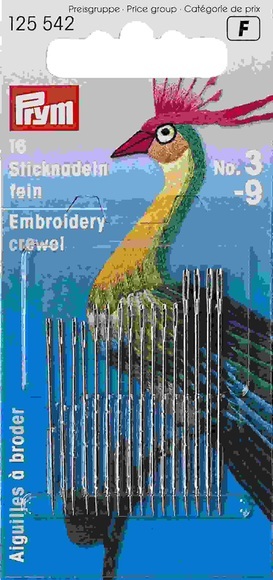 Prym Crewelnadeln Stahl, silber Nr. 3-9, Karte 16 Stück
