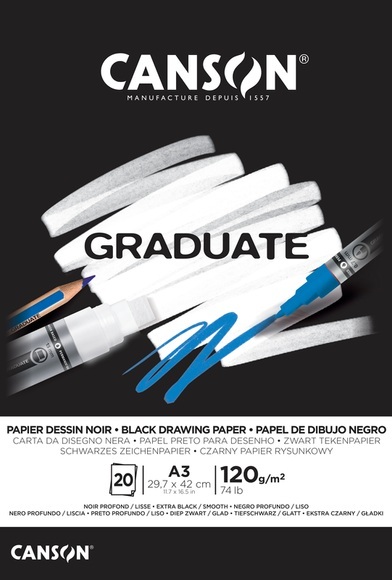 Canson Graduate Zeichenpapier, A3, 20 Blatt, schwarz, 120g, 400110387