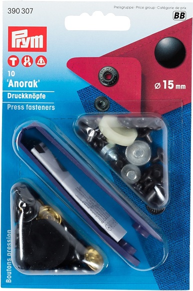 Prym Druckknopf Anorak, schwarz 15 mm, Karte 10 Stk.