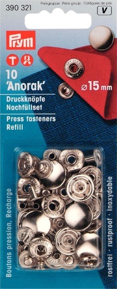 Prym Druckknopf Anorak, zum nachfüllen, silber 15 mm, Karte 10 Stk.