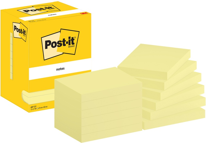 Post-it Sticky Haftnotizen 657-CY 76 x 102 mm 100 Blatt pro Block Gelb 12 Stück