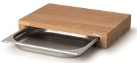 6x Eiche Schneidebrett m. Edelstahl Schublade, 39x27x6 cm