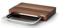 6x Walnuss Schneidebrett m. Edelstahl Schublade, 39x27x6 cm
