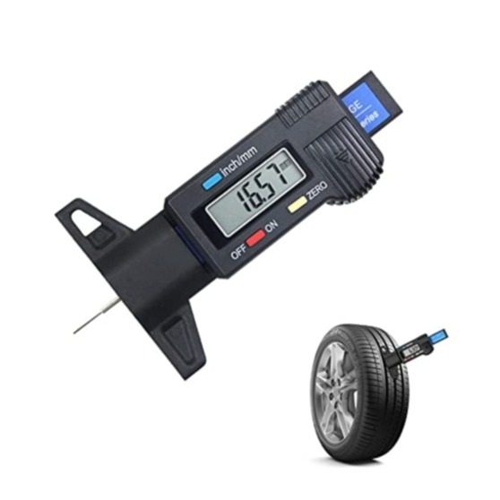 (0-25.4mm) Auto Reifenprofil Messer KFZ Tiefenmessgerät mit LCD Display (Inkl. LR44 Batterie) - Schwarz