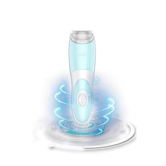 (14-tlg. Set) Elektrische Baby Haar Schneidemaschine Kinder Rasierer inkl. Aufsätzen / Schablonen / Scheren - Hellblau