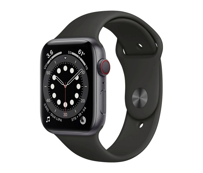 APPLE Watch Series 6 (GPS + Cellular) 44 mm - Smartwatch (140 - 220 mm, Fluorelastomer, Space Grau/Schwarz)
