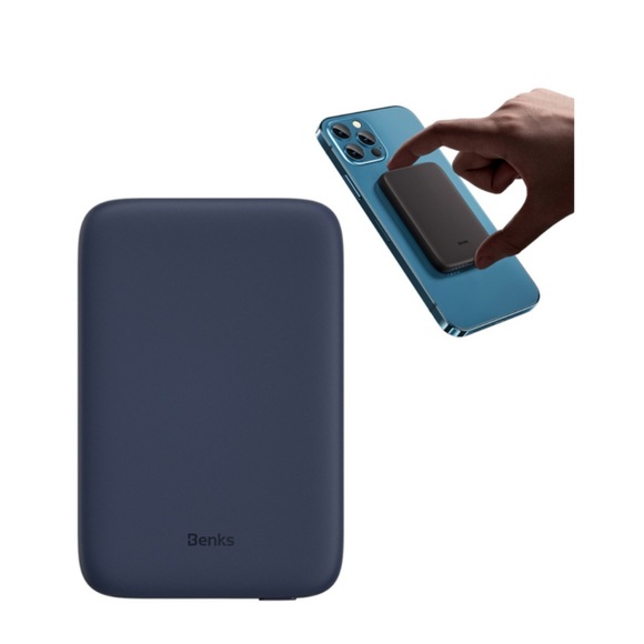 Benks - (10W) 5000mAh Qi Wireless MagSafe Fast Charge Ladegerät USB C Power Bank - Dunkelblau