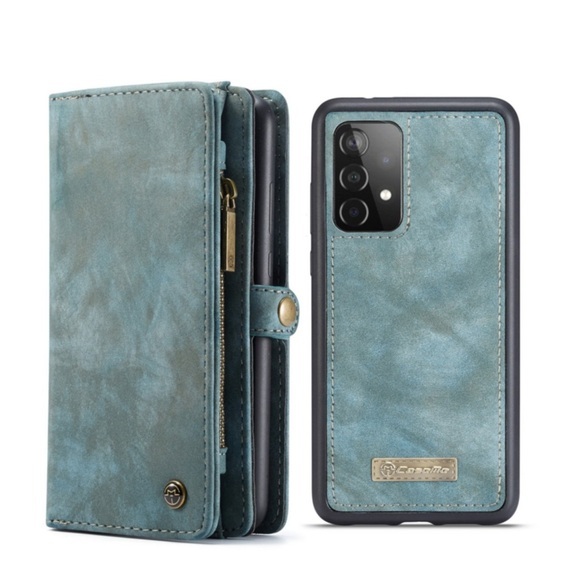 Caseme - Samsung Galaxy A52s 5G / A52 (5G) 2in1 Echtleder Tasche + Magnet Hardcase Karten Etui - Blau
