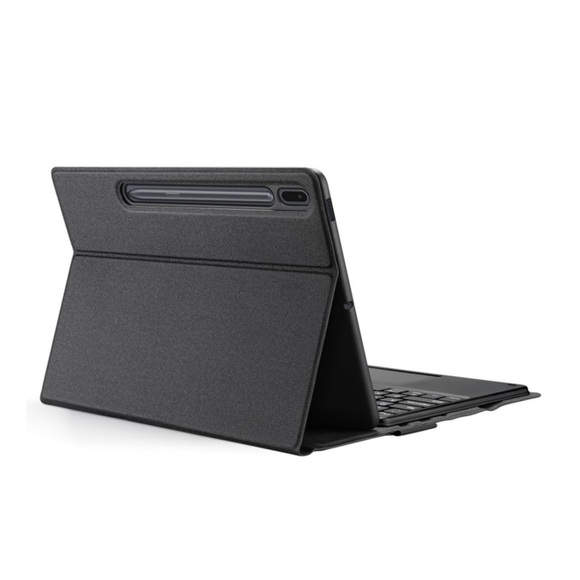Dux Ducis - 2in1 Samsung Galaxy Tab S8+ Plus / Tab S7 FE 5G / Tab S7+ Plus Leder Schutzhülle Smart Cover Magnetische Bluetooth Tastatur - Schwarz