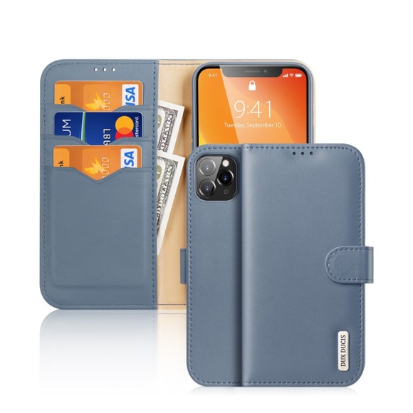 Dux Ducis - iPhone 11 Pro Flip Wallet Cover Echtleder Tasche (RFID Schutz) - Blau