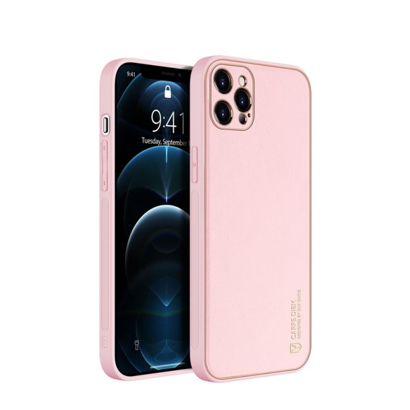 Dux Ducis - iPhone 12 Pro Max Galvanisierte Hardcase Hülle mit Lederüberzug - Rosa