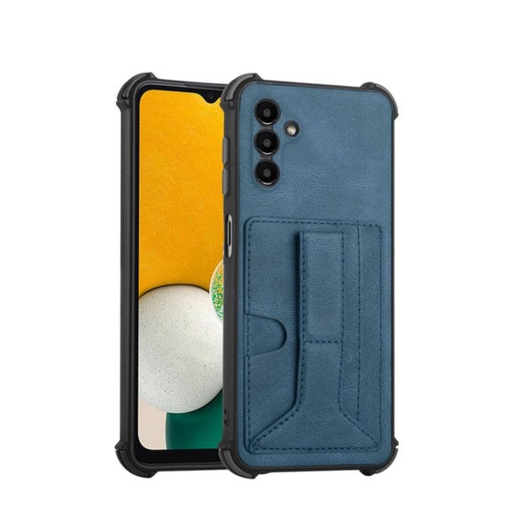 Samsung Galaxy A13 Hybrid Gummi Hülle mit Kartenfach Air Cushion Fallschutz + Kickstand - Blau